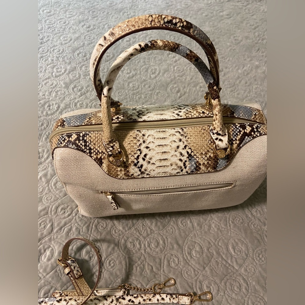 Faux Snakeskin and Cloth Metallic Anne Klein Purse - Picture 2 of 16